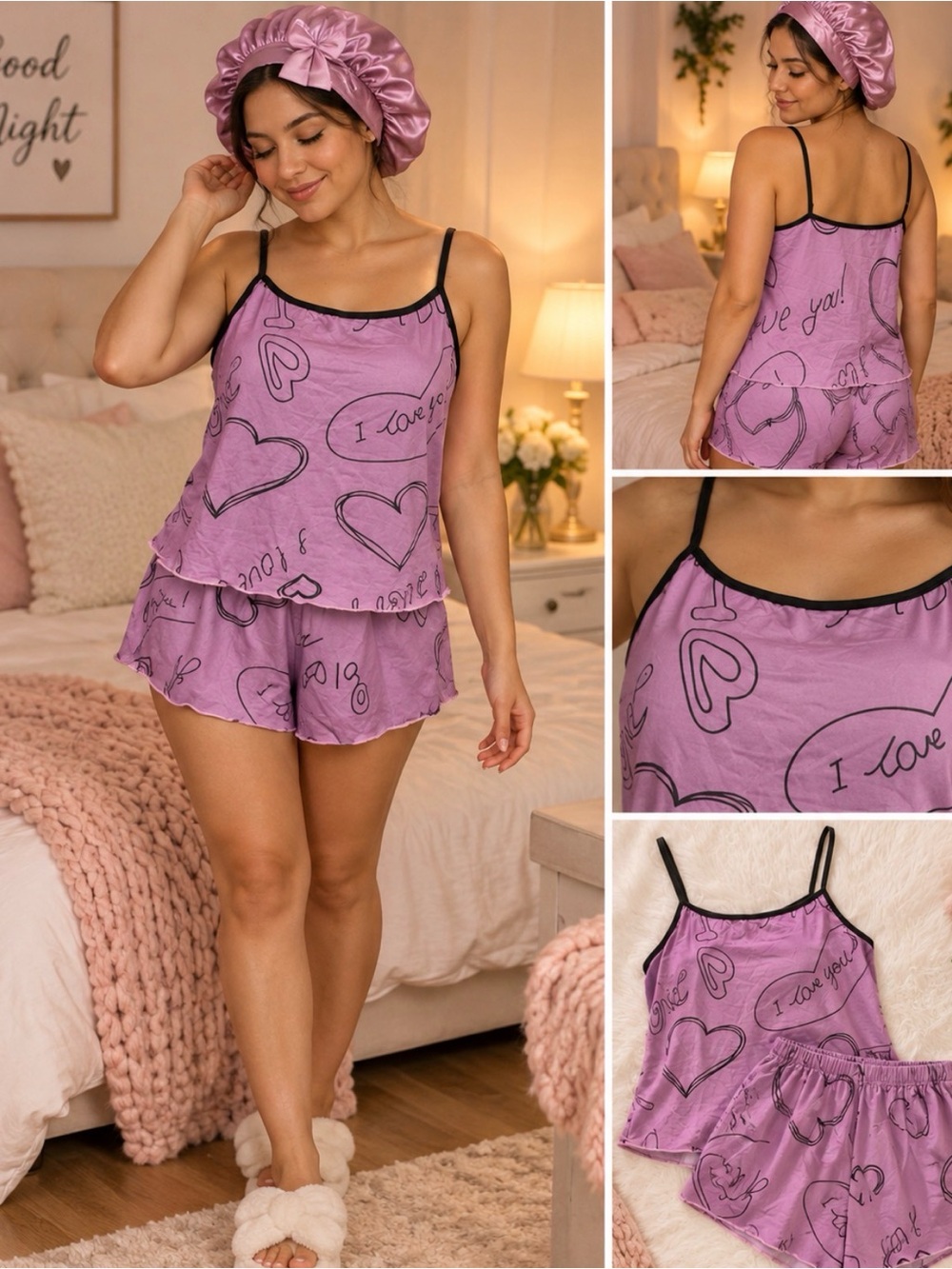 Lavender Heart “Love” Print Cami & Short Sleep Set Sz M